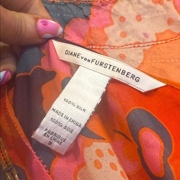 Diane Von Furstenberg Vibrant Orange Floral Blouse - Picture 2 of 5